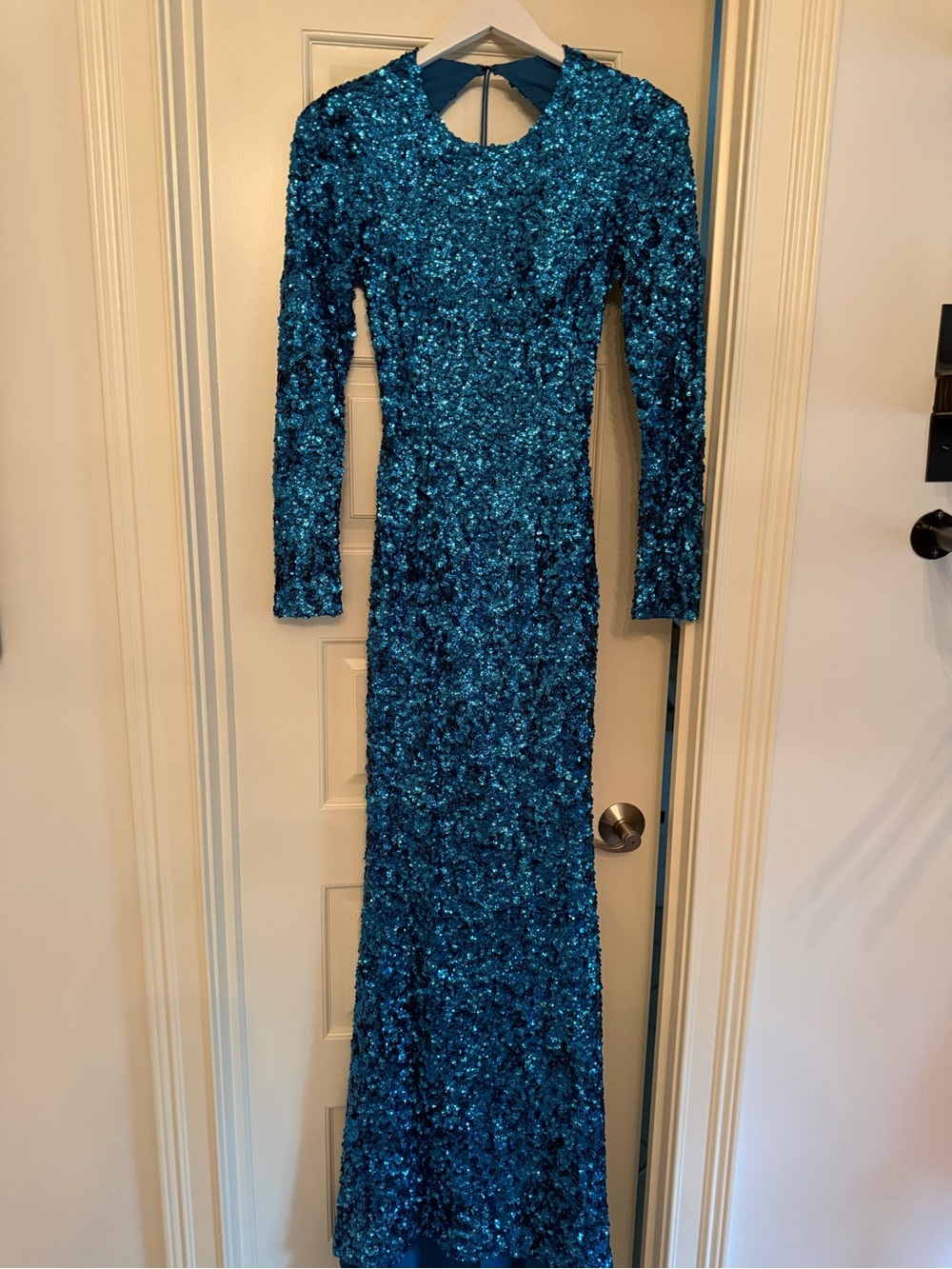 Sherri Hill Long Sleeve Sequin Evening Gown in Teal